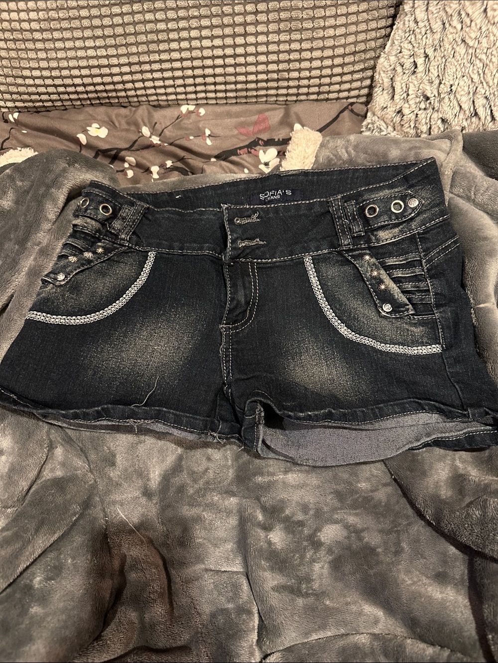 Dark Blue Denim Women's Jean Shorts with Accent Stitching
